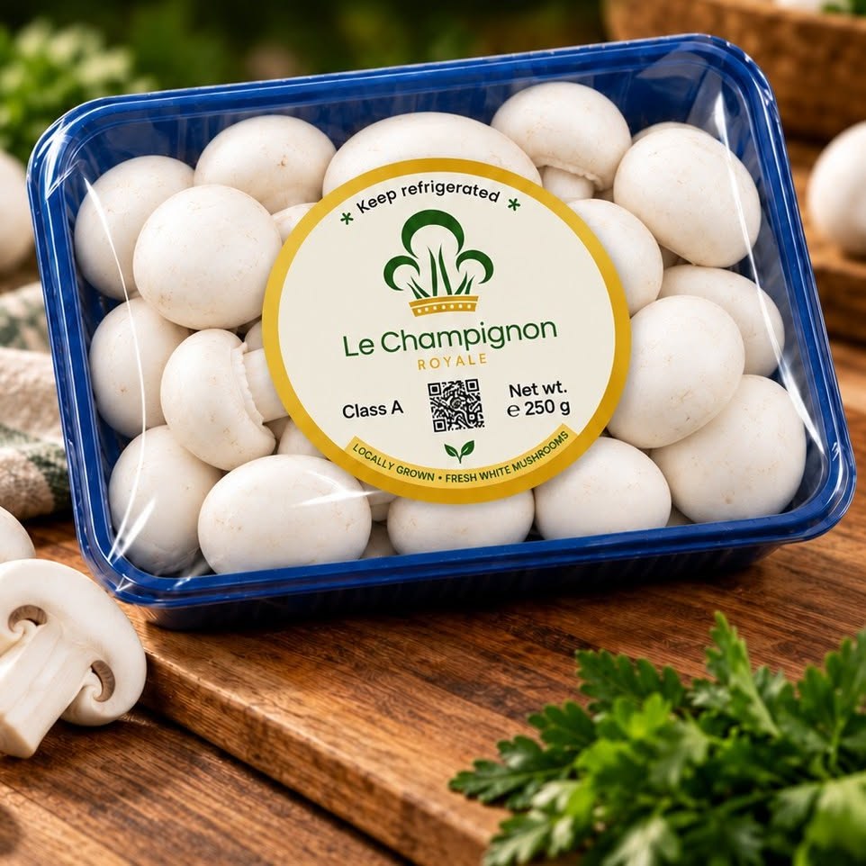 A 250 g tray of Le Champignon Royale white mushrooms